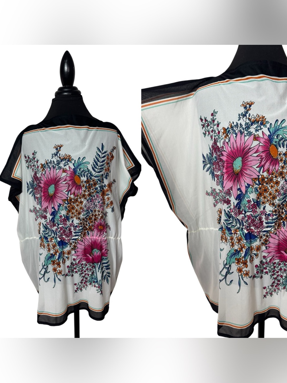 Vtg Floral Poncho
